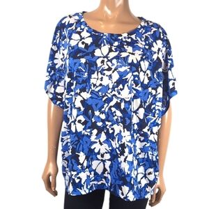 💠Dunnes Tropical Floral Print Tee Short Dolman Sleeve Lightweight Boxy Top